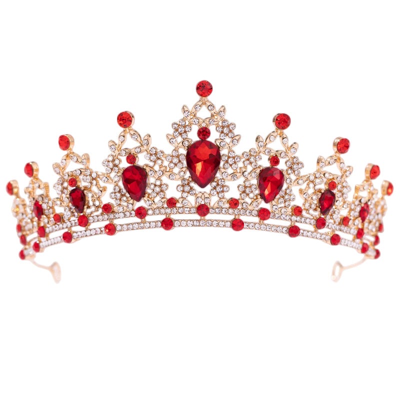 FORSEVEN Crystal Tiaras for Women, Wedding Tiaras and Crowns for Women Tiara for Girls Birthday Party Princess Crown Hair Accessories Bride Rhinestone Headbands (Gold+Red) - Image 1