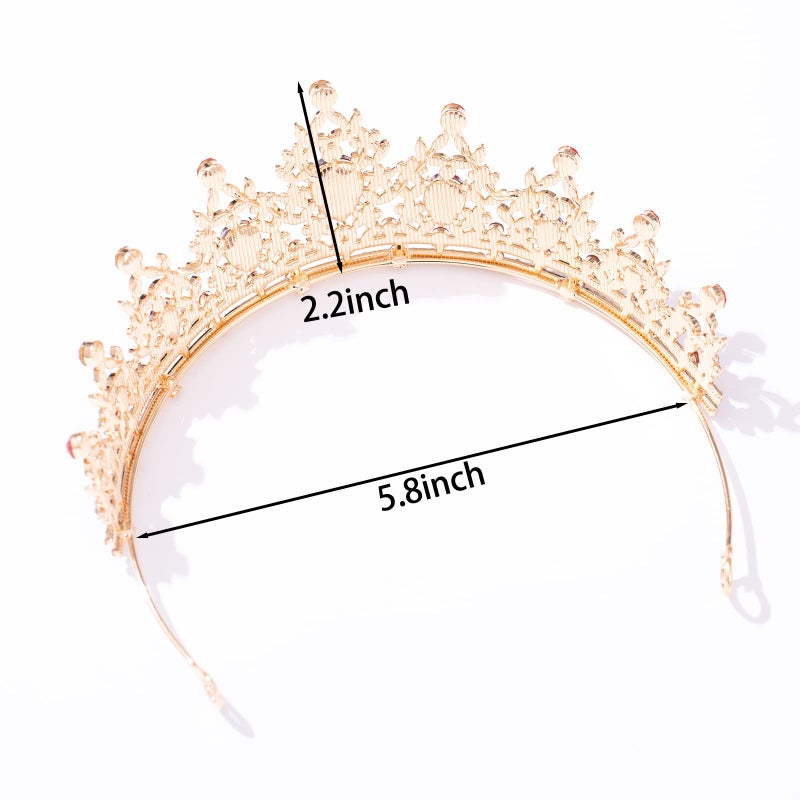 FORSEVEN Crystal Tiaras for Women, Wedding Tiaras and Crowns for Women Tiara for Girls Birthday Party Princess Crown Hair Accessories Bride Rhinestone Headbands (Gold+Red) - Image 5