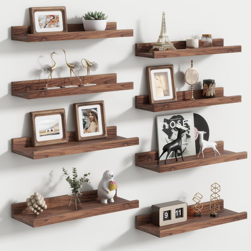 FLYJOE Floating Picture Ledge Shelves Set of 8, 16 Inch Shelves with Lip - Large Nursery Book Shelf for Toys Storage, Kids Bookshelf, Living Room, Bedroom Decor Frames - Image 1