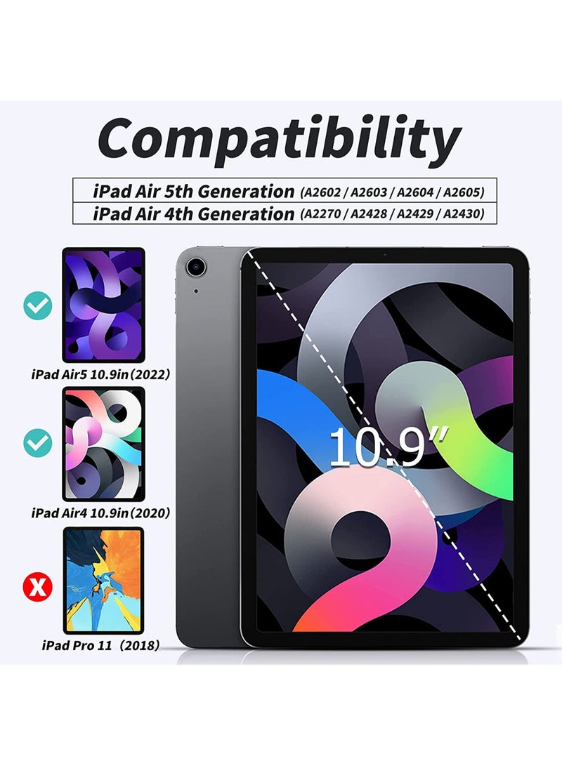 Rock Pow حافظة لجهاز iPad Air مقاس 11 بوصة M2 (2024) iPad Air الجيل الخامس (2022) / iPad Air الجيل الرابع (2020) مقاس 10.9 بوصة - [حامل قلم مدمج] غطاء ثلاثي الطيات مقاوم للصدمات مع غلاف خلفي شفاف تلقائي - Image 2