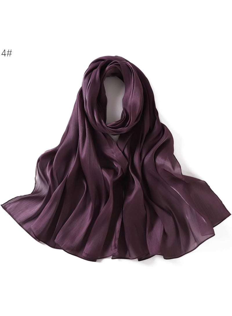 Dark Purple Shiny Gloss Chiffon Hijab Scarf 180*70cm, Women Elegant Lightweight Wedding Shawl Wrap Cape - Image 1