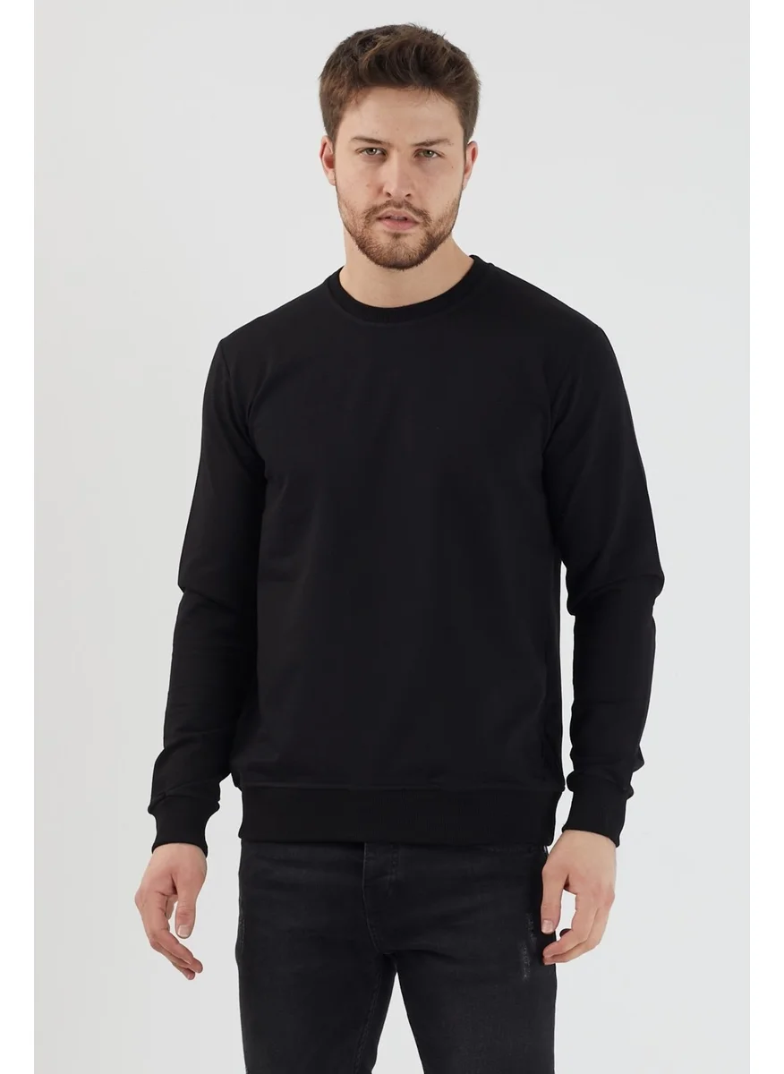 MRS Clothing Plaın Men's Black Basic Crew Neck Thin Sweatshirt