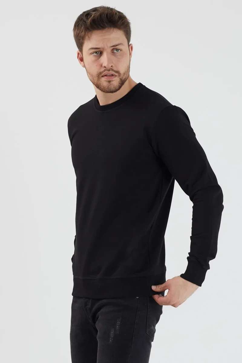 ام ار اس كلوثينج Plaın Men's Black Basic Crew Neck Thin Sweatshirt