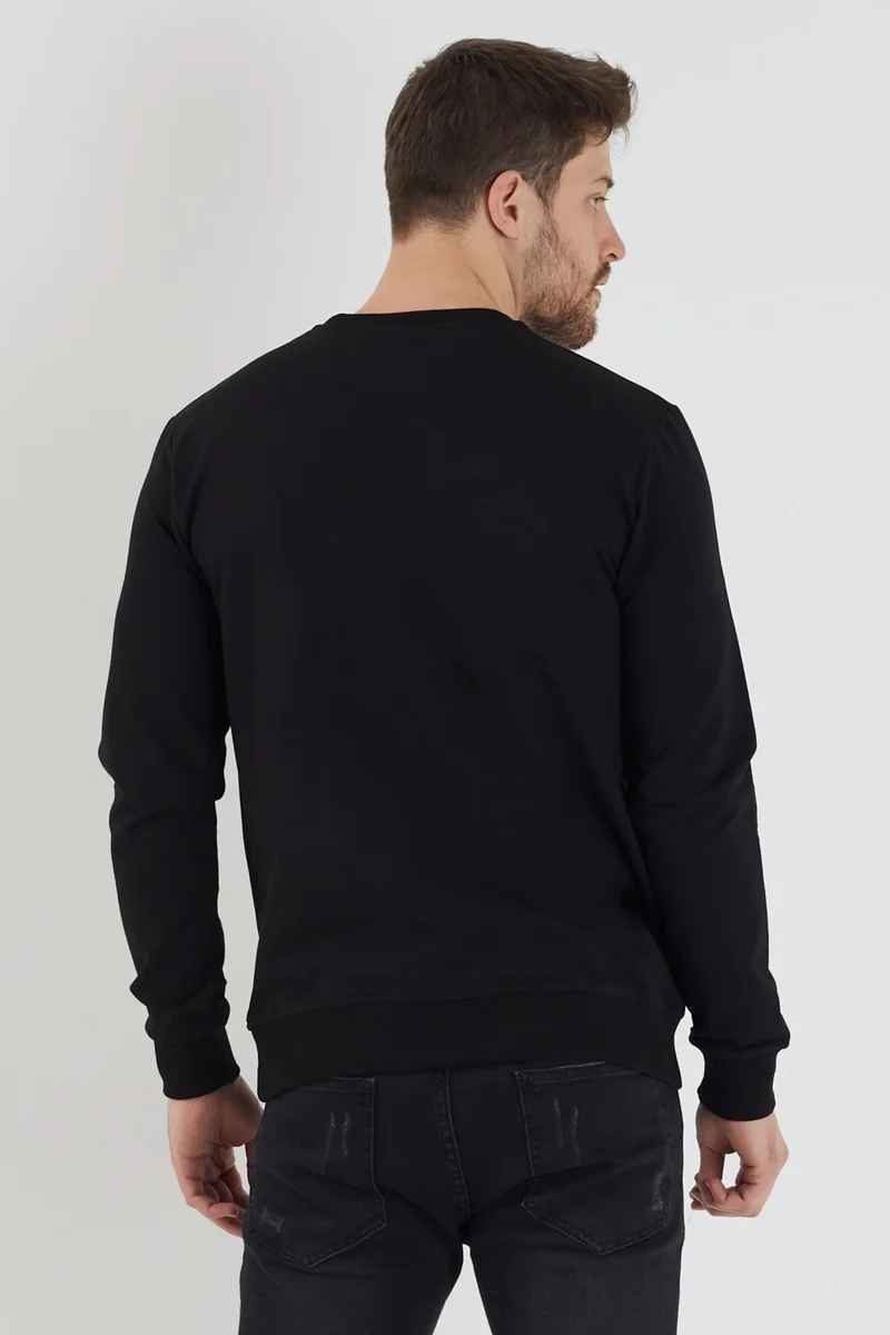 ام ار اس كلوثينج Plaın Men's Black Basic Crew Neck Thin Sweatshirt