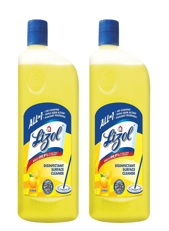 Lizol Disinfectant Surface & Floor Cleaner Liquid, Citrus - 625 ml (Pack of 2) | Suitable for All Floor Cleaner Mops | Kills 99.9% Germs| India's #1 Floor Cleaner - Image 1