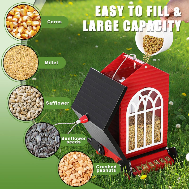Gbekery Squirrel Proof Bird Feeder for Outdoors,5LB Large Capacity,Metal Wild Bird Seed Feeder with Bilateral Weight-Activated Perches for Outside Hanging,Finch,Cardinal,Blue Jay,Garden Decoration,Red - Image 5
