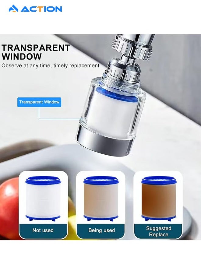 أكشن صنبور مياه مرشح بالوعة ، مرشح بالوعة دوار عالمي 360 درجة مع عنصر تصفية 5 ، فلتر مياه صنبور المطبخ لحمام المطبخ المنزلي - Image 2