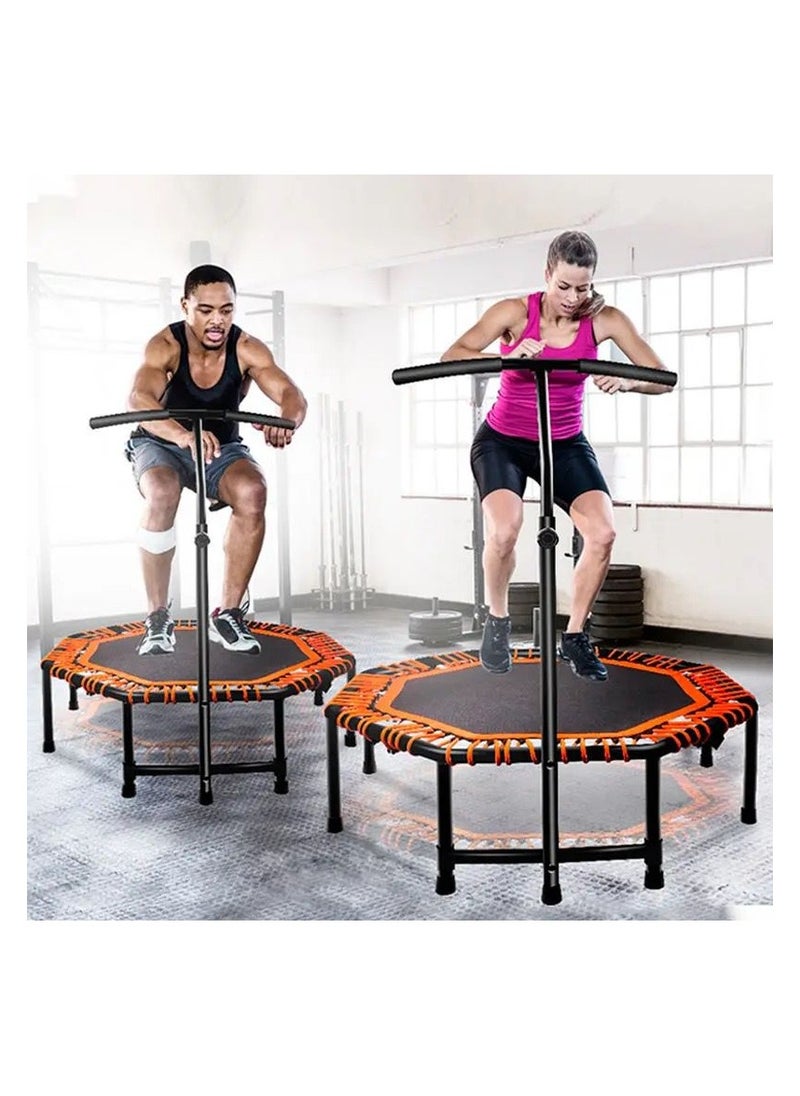 QSHOP® Fitness Trampoline 120cm Indoor Outdoor Trampoline Family Trampoline for Adults with Adjustable Handle, Beautiful Silent Rubber Band Trampoline