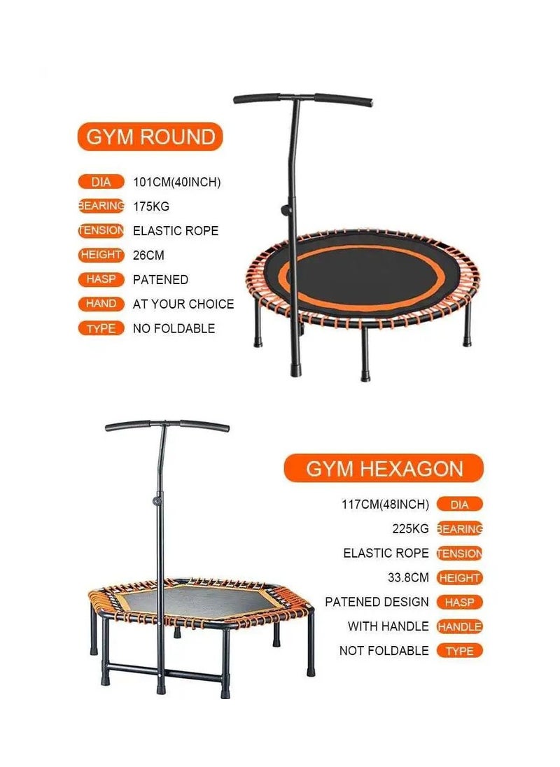 QSHOP® Fitness Trampoline 120cm Indoor Outdoor Trampoline Family Trampoline for Adults with Adjustable Handle, Beautiful Silent Rubber Band Trampoline