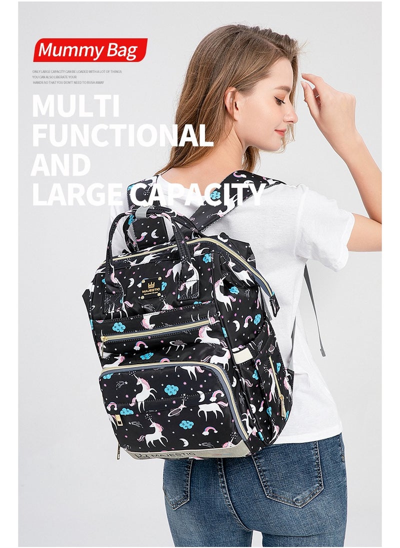 Majestic 138 Baby Maternity Diaper Unicorn Waterproof Multifunctional large capacity backpack bag with USB Charging output - Pink  - Image 2