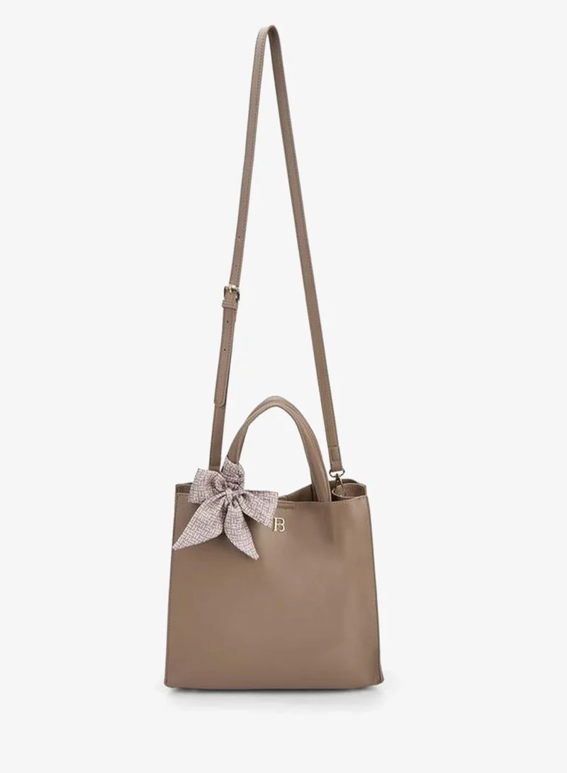Flora Bella By Shoexpress BEIGE Double Handle Tote Bag with Scarf Accent for Women | Best Price UAE