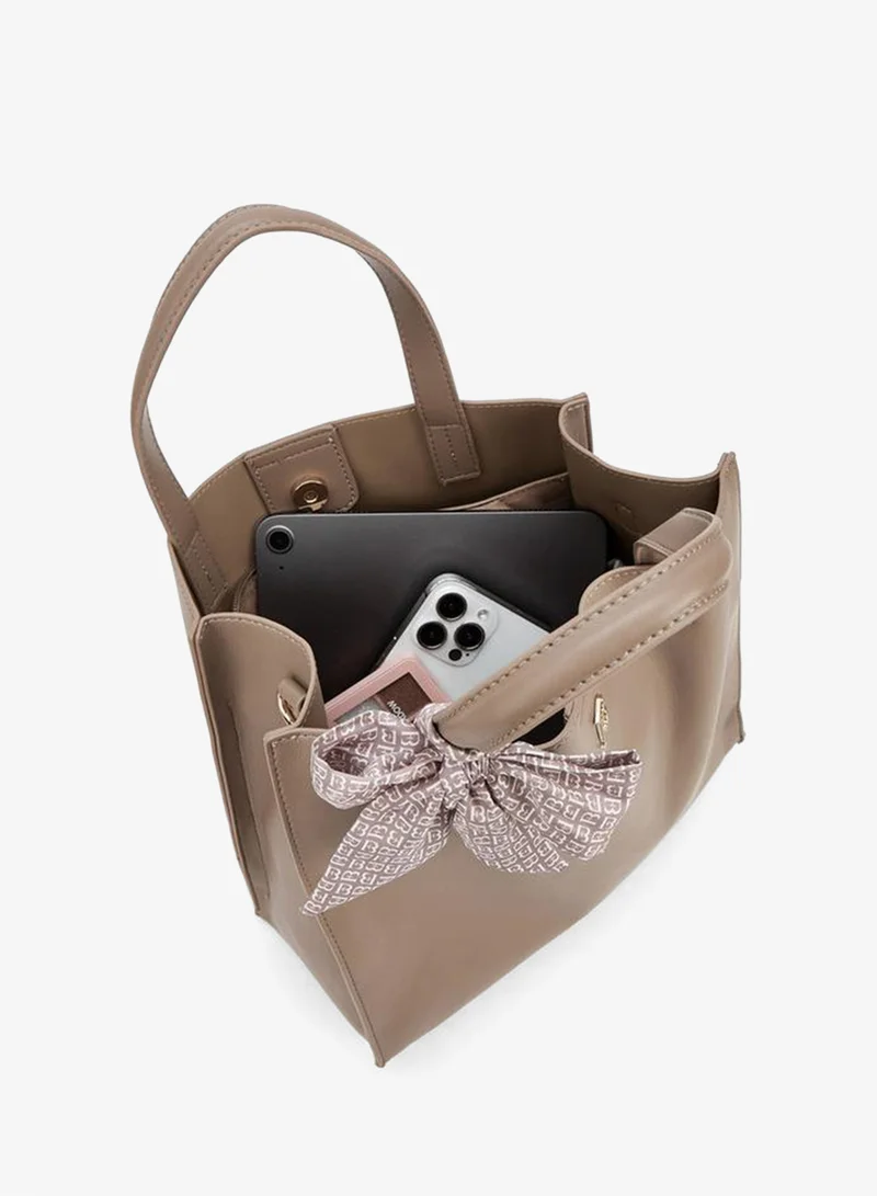 Flora Bella By Shoexpress BEIGE Double Handle Tote Bag with Scarf Accent for Women | Best Price UAE