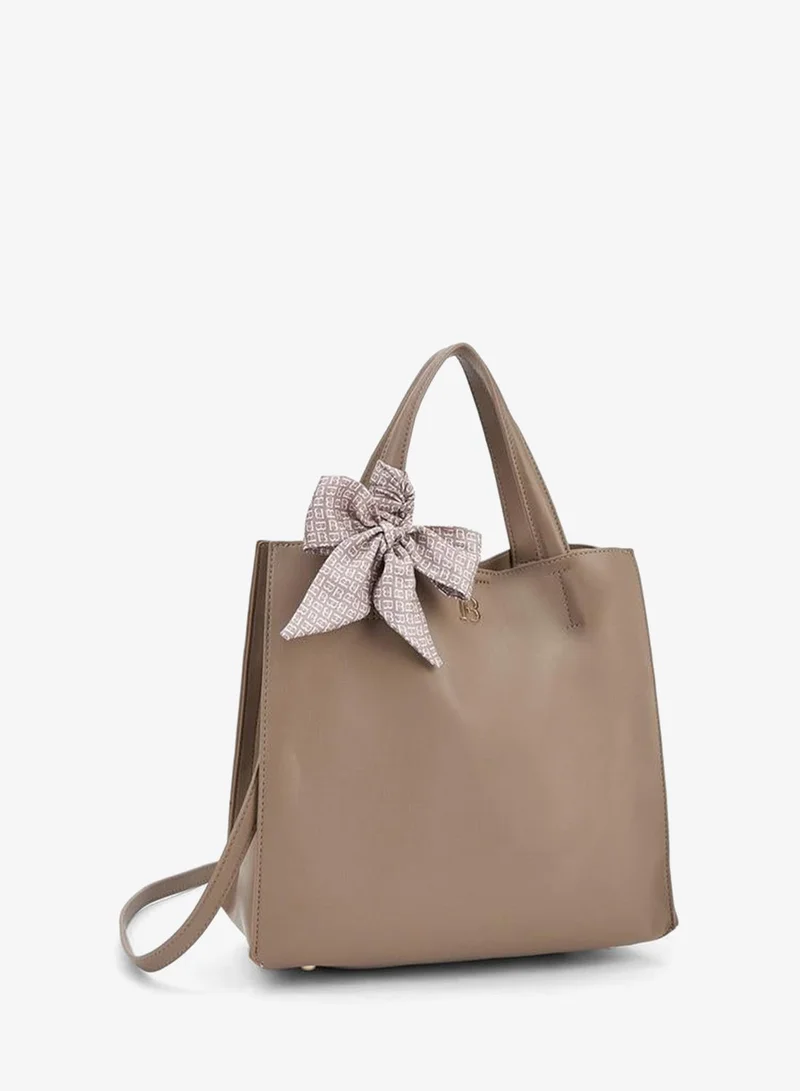 Flora Bella By Shoexpress BEIGE Double Handle Tote Bag with Scarf Accent for Women | Best Price UAE