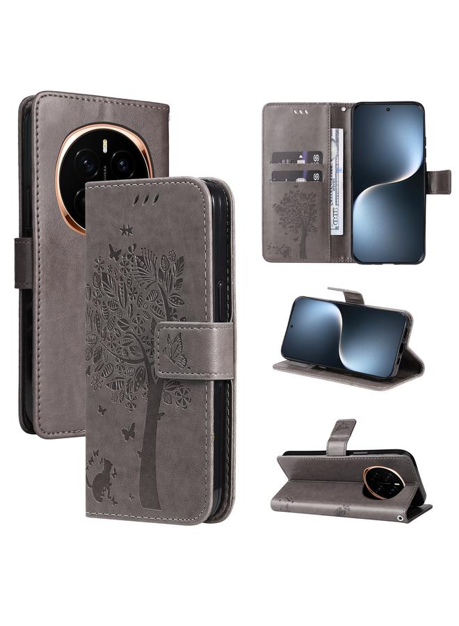 S-TOP Case For Honor Magic7 Tree & Cat Embossed Pattern Flip Leather Phone Case - Image 1