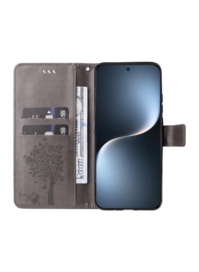 S-TOP Case For Honor Magic7 Tree & Cat Embossed Pattern Flip Leather Phone Case - Image 4