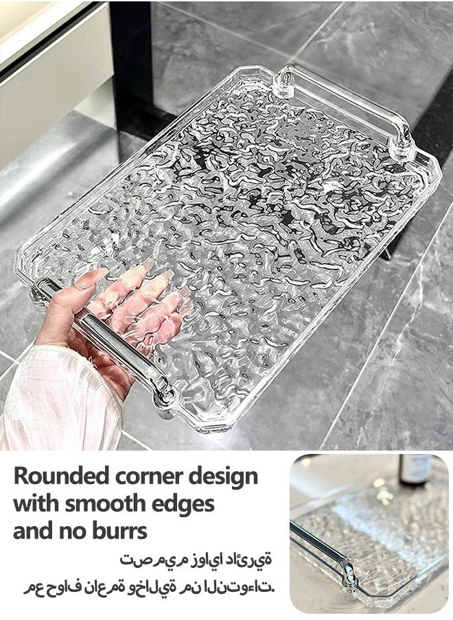 Sunnaltree 2 PCS Serving Tray, With Silver Polished Metal Handles, Serving Plate, Wavy Pattern Clear Tray, Spill-Proof Tray, Decorative Serving Tray for Coffee Table, Tea, Storage Rectangular, Living Room, Bedroom  - Image 4