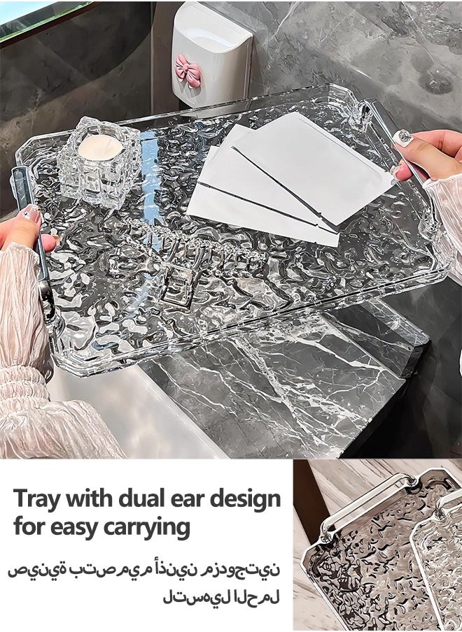 Sunnaltree 2 PCS Serving Tray, With Silver Polished Metal Handles, Serving Plate, Wavy Pattern Clear Tray, Spill-Proof Tray, Decorative Serving Tray for Coffee Table, Tea, Storage Rectangular, Living Room, Bedroom  - Image 2