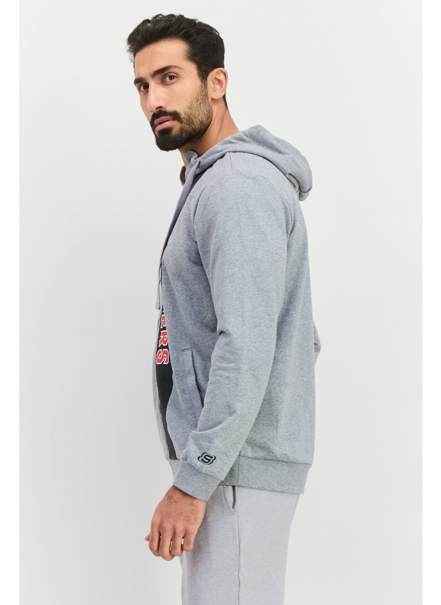 SKECHERS Men Sportswear Fit Brand Logo Outdoor Hoodies, Grey  - Image 2