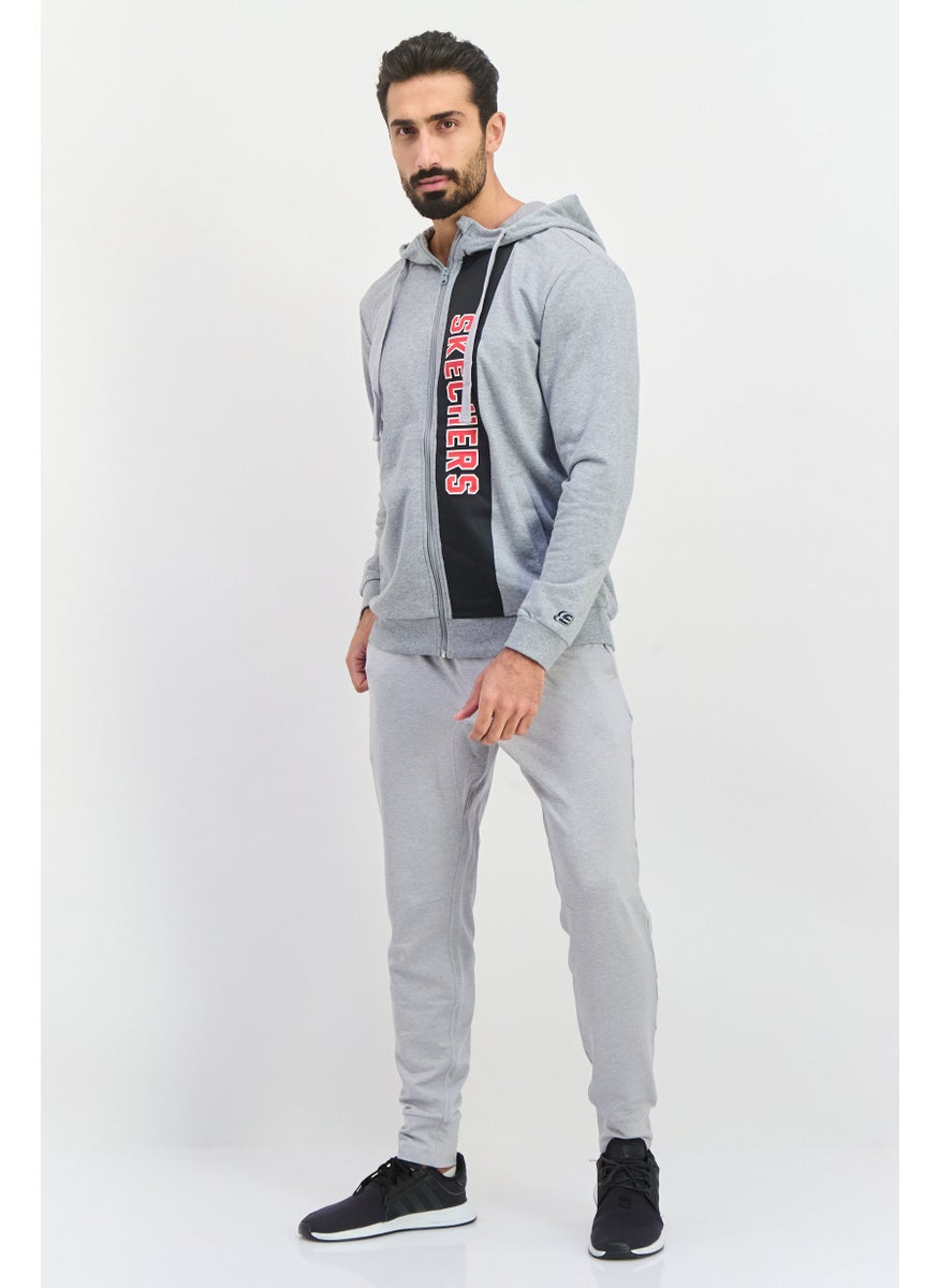 SKECHERS Men Sportswear Fit Brand Logo Outdoor Hoodies, Grey  - Image 4