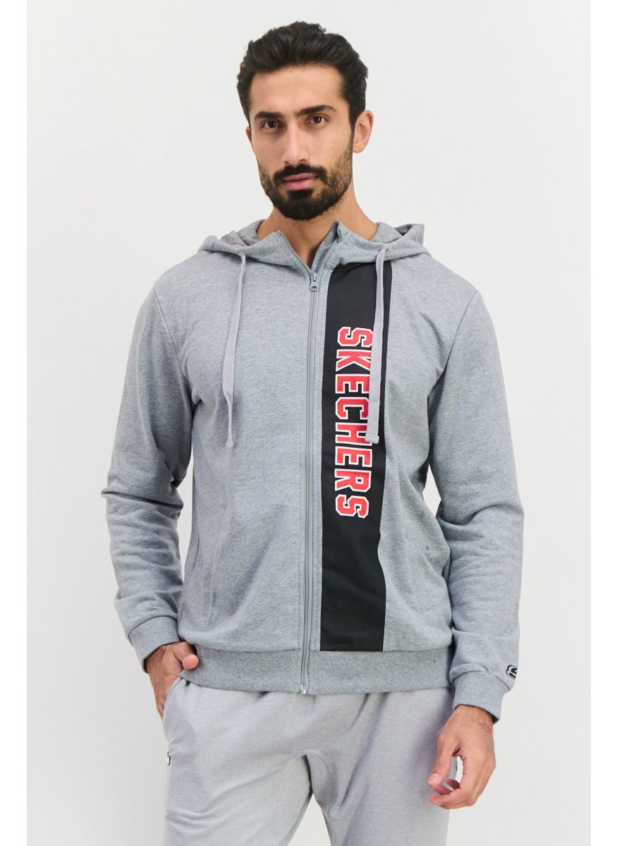 SKECHERS Men Sportswear Fit Brand Logo Outdoor Hoodies, Grey  - Image 1