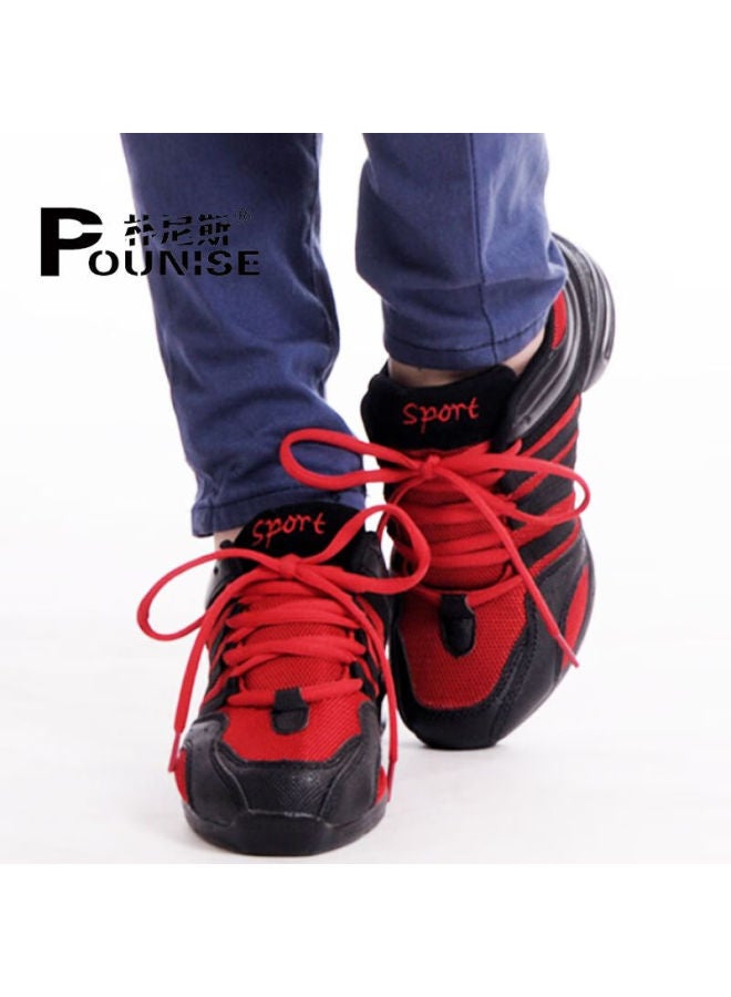 Pounise Women's Dance Shoes Casual Breathable Square Dance Mom Shoes Pxl-729 Black Red Size 35