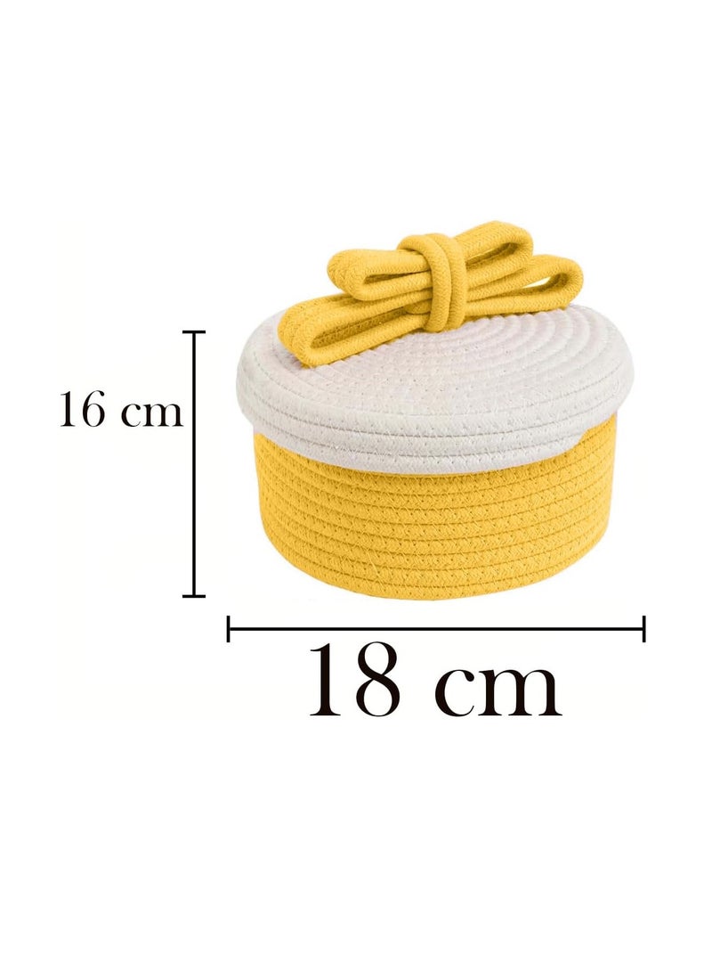 Woven Cotton Rope Storage Basket for Accessories  (Yellow)- 1 Pcs - Image 4