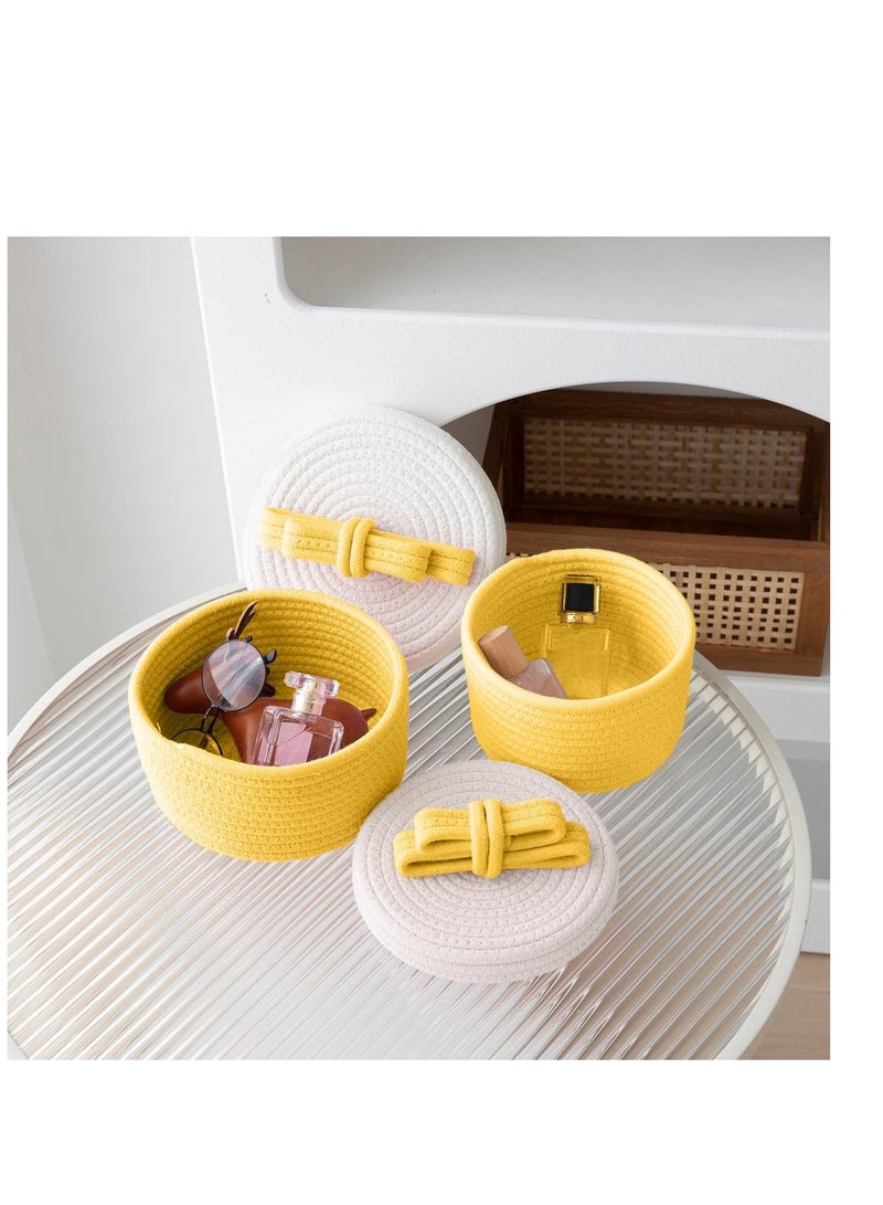 Woven Cotton Rope Storage Basket for Accessories  (Yellow)- 1 Pcs - Image 2