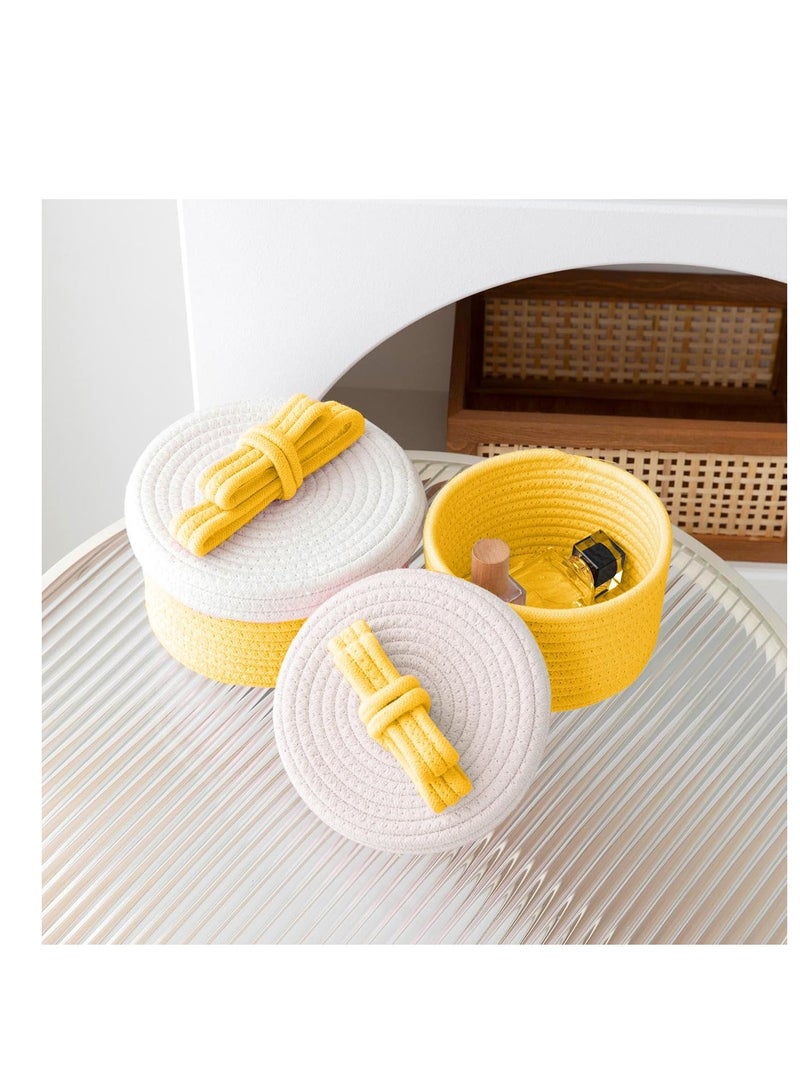 Woven Cotton Rope Storage Basket for Accessories  (Yellow)- 1 Pcs - Image 1