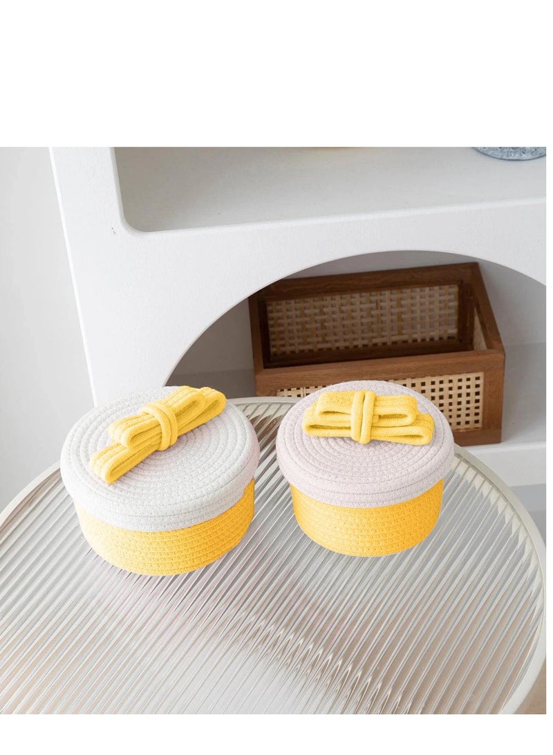 Woven Cotton Rope Storage Basket for Accessories  (Yellow)- 1 Pcs - Image 3