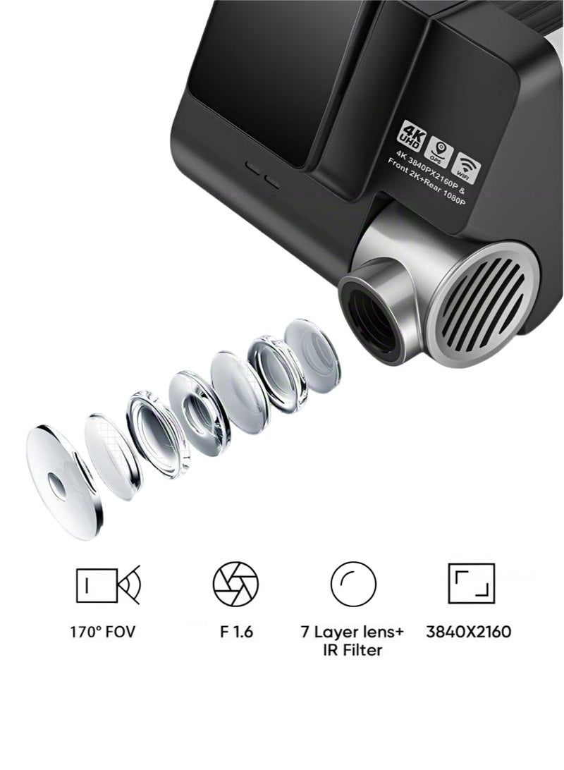 4K Dual-Channel Dash Cam (Front 4K + Rear 1080P) | Starlight Night Vision & 170° Ultra-Wide Angle | 3" IPS Touchscreen | Built-in GPS+ WiFi + Free 128GB TF Card(U3,V30,A2) | 24/7 Parking Mode with 3-Wire Hardwire Kit (ACC/B+/GND) - Image 3