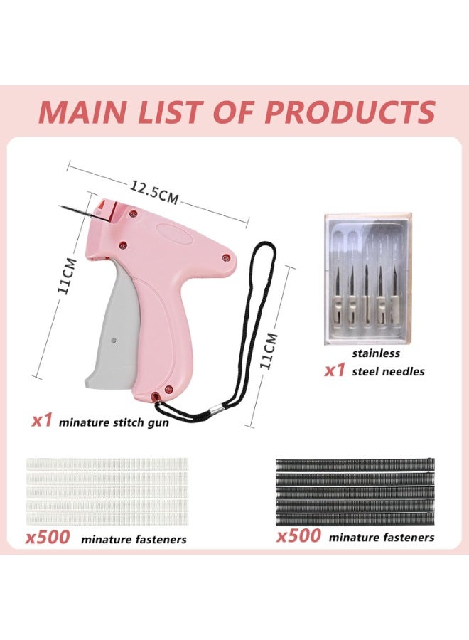 Arabest Stitch Gun for Clothes,Mini Quick Stitch Sewing Gun -Clothing Tag Gun 6 Needles,500 Black & 500 White Fasteners(Pink) - Image 2