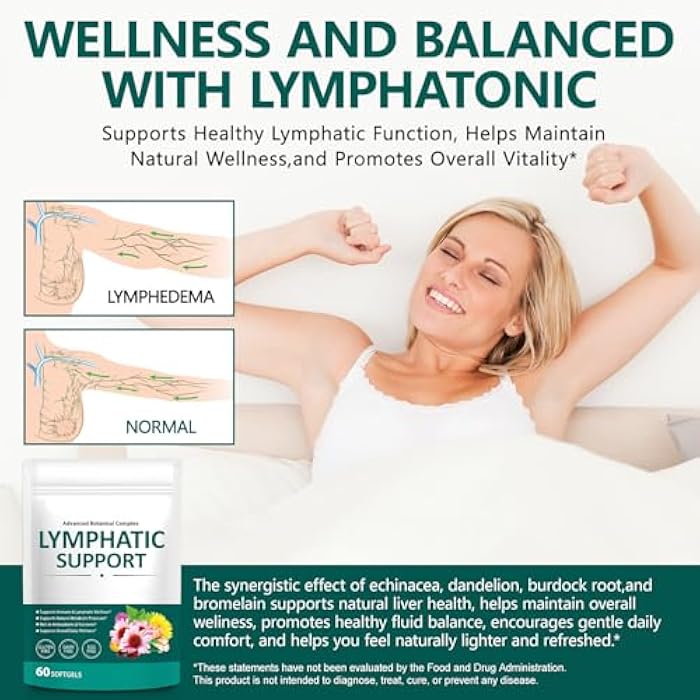 Lymphatic Drainage Supplement, with Echinacea, Dandelion and Burdock, Promotes Healthy Circulation & Fluid Balance, Lymph System Support Supplement for Women & Men - 60 Softgels - Image 2