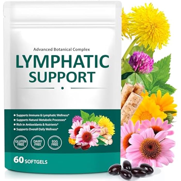 Lymphatic Drainage Supplement, with Echinacea, Dandelion and Burdock, Promotes Healthy Circulation & Fluid Balance, Lymph System Support Supplement for Women & Men - 60 Softgels - Image 1
