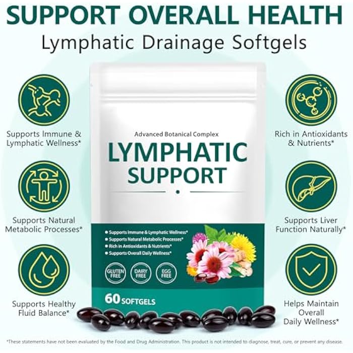 Lymphatic Drainage Supplement, with Echinacea, Dandelion and Burdock, Promotes Healthy Circulation & Fluid Balance, Lymph System Support Supplement for Women & Men - 60 Softgels - Image 3