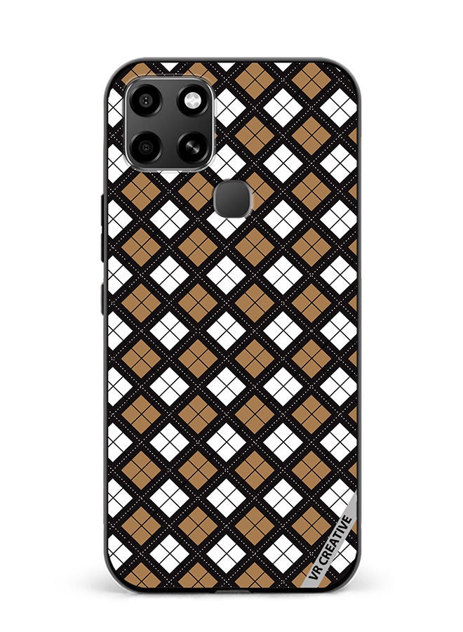 VR CREATIVE Protective Case Cover For Infinix Smart 6 Black White Brown Checkered Pattern Design Multicolour - Image 1