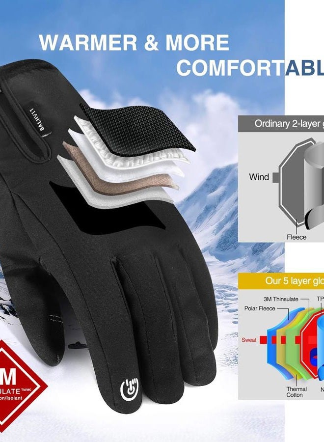 Balhvit 30℉ Waterproof Winter Gloves 3M Thinsulate Breathable Touch Screen Men Women Upgraded X-Large Black - Image 2