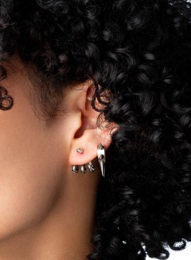 Pierced Owl 316L Stainless Steel Multi Spike Lined Huggie Hoop Earrings, Sold as a Pair (Black) - Image 2