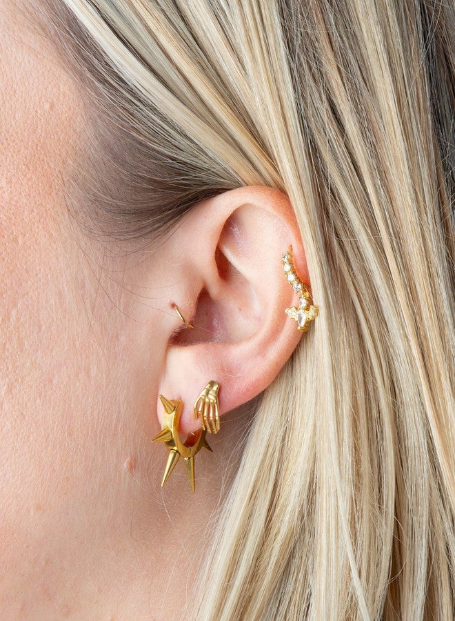 Pierced Owl 316L Stainless Steel Multi Spike Lined Huggie Hoop Earrings, Sold as a Pair (Black) - Image 3