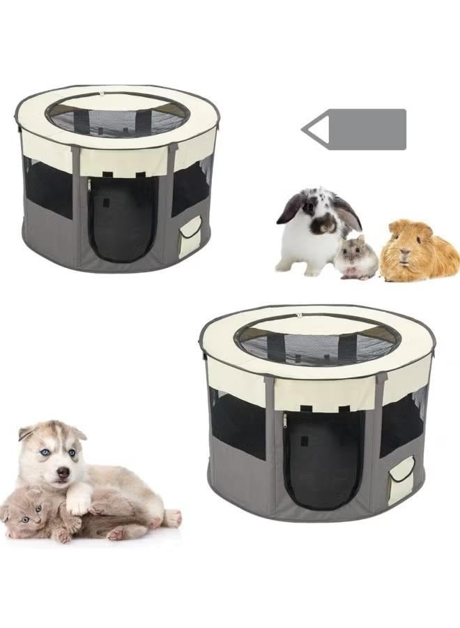 شو وو روضة أطفال محمولة للقطط مقاس 90*90*55 سم، روضة أطفال قابلة للطي للقطط الصغيرة، قاعدة مقاومة للماء وسحاب قابل للإزالة، رمادي - Image 1