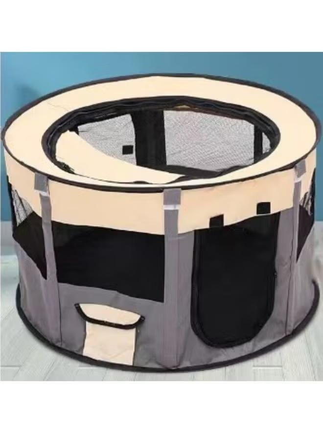 شو وو روضة أطفال محمولة للقطط مقاس 90*90*55 سم، روضة أطفال قابلة للطي للقطط الصغيرة، قاعدة مقاومة للماء وسحاب قابل للإزالة، رمادي - Image 2