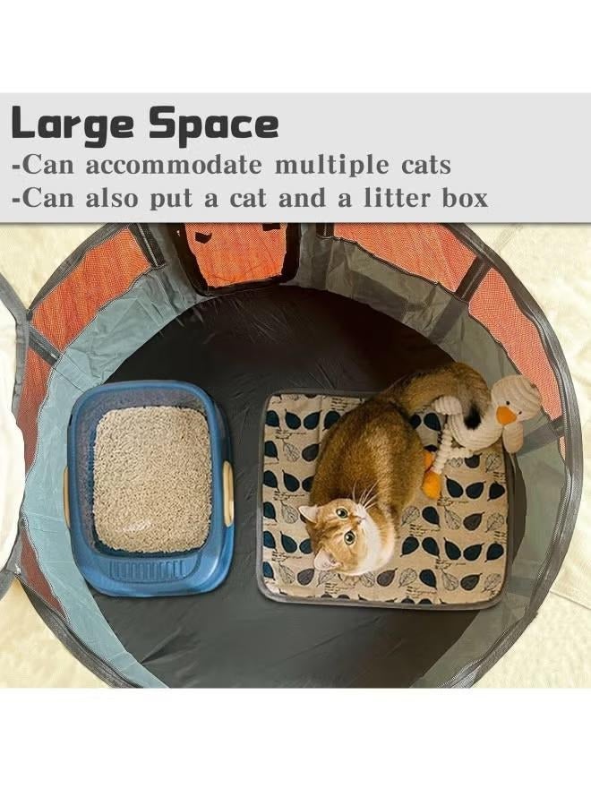 شو وو روضة أطفال محمولة للقطط مقاس 90*90*55 سم، روضة أطفال قابلة للطي للقطط الصغيرة، قاعدة مقاومة للماء وسحاب قابل للإزالة، رمادي - Image 3