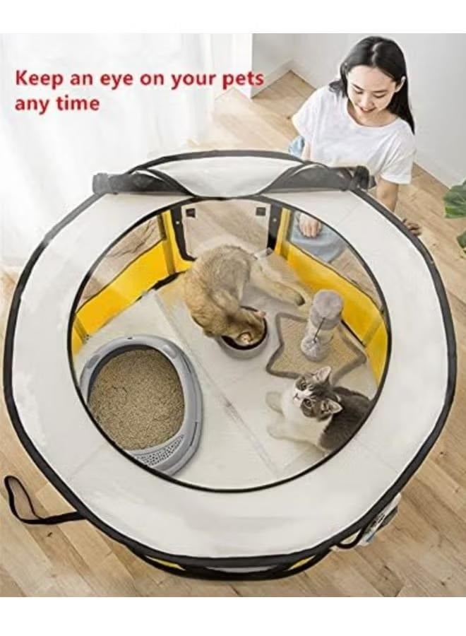 شو وو روضة أطفال محمولة للقطط مقاس 90*90*55 سم، روضة أطفال قابلة للطي للقطط الصغيرة، قاعدة مقاومة للماء وسحاب قابل للإزالة، رمادي - Image 4