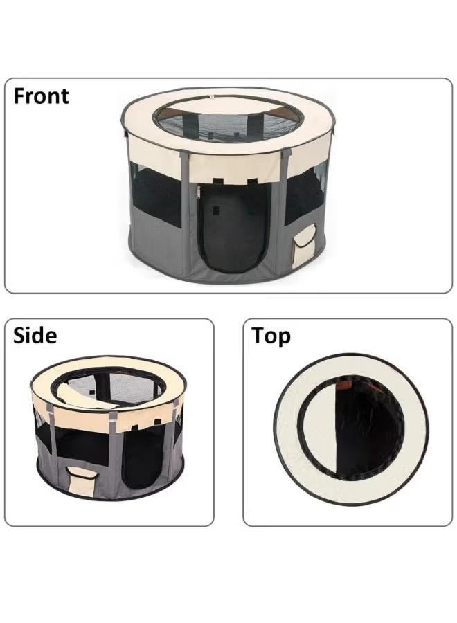 شو وو روضة أطفال محمولة للقطط مقاس 90*90*55 سم، روضة أطفال قابلة للطي للقطط الصغيرة، قاعدة مقاومة للماء وسحاب قابل للإزالة، رمادي - Image 5