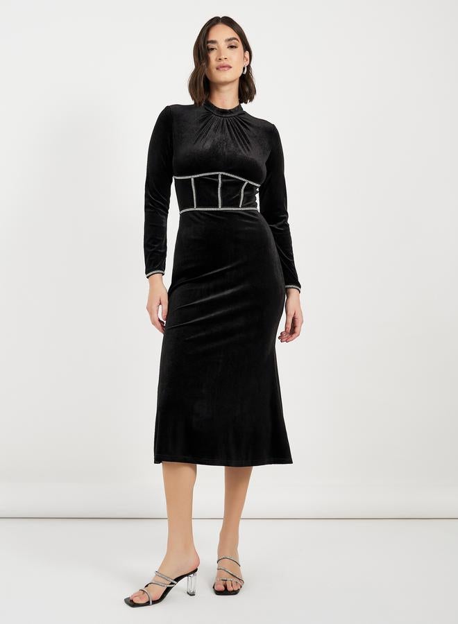 Styli Velvet Corset Midi Dress - Image 4