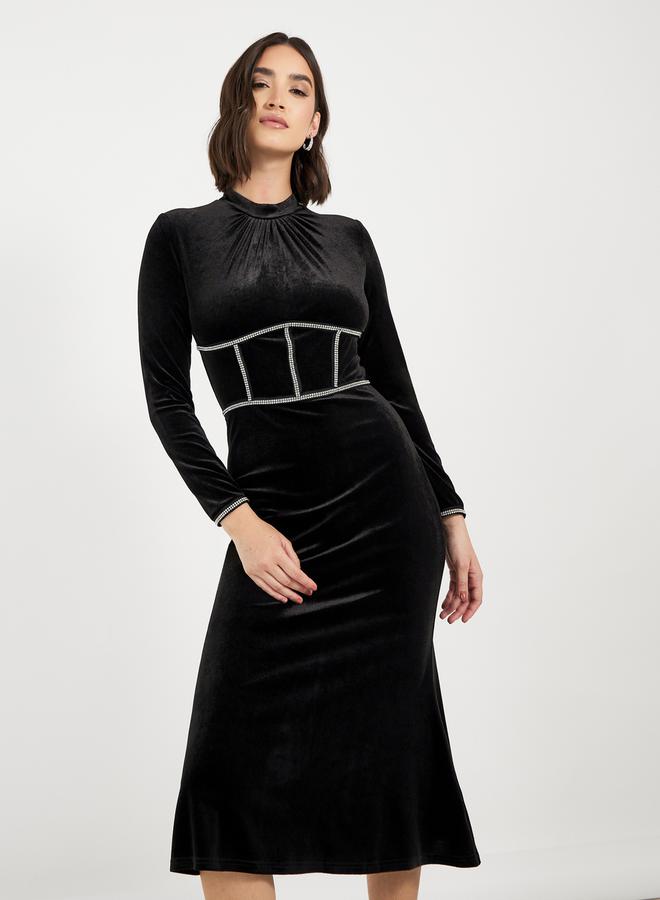 Styli Velvet Corset Midi Dress - Image 5