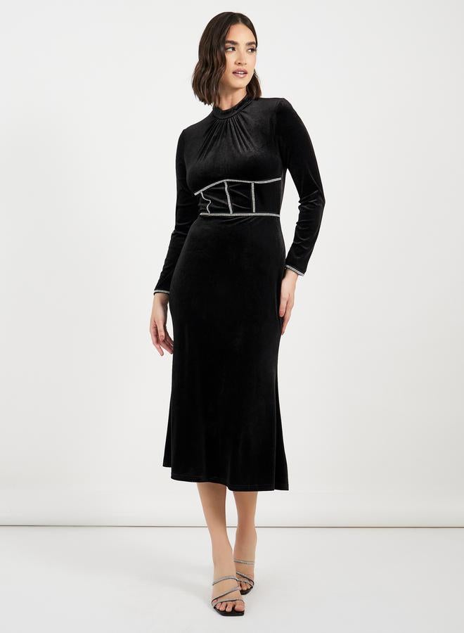 Styli Velvet Corset Midi Dress - Image 1