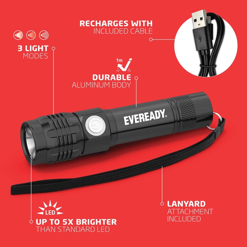 Eveready مصباح يدوي تكتيكي LED من إيفر ريدي، مصابيح ساطعة قابلة لإعادة الشحن للطوارئ ومعدات التخييم، مصباح ضوئي مقاوم للماء - Image 2