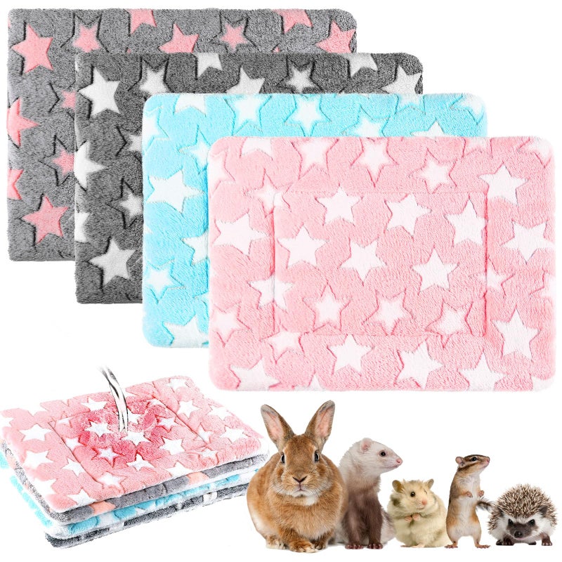Haull 4 Pcs Waterproof Guinea Pig Bedding Guinea Pig Bed Plush Cage Liners Soft Rabbit Dog Crate Pad Cat Mat Reversible Cozy Animal Pee Pad Hamster Bunny Mat Accessory(Cute Star,13 x 10 Inch) - Image 1