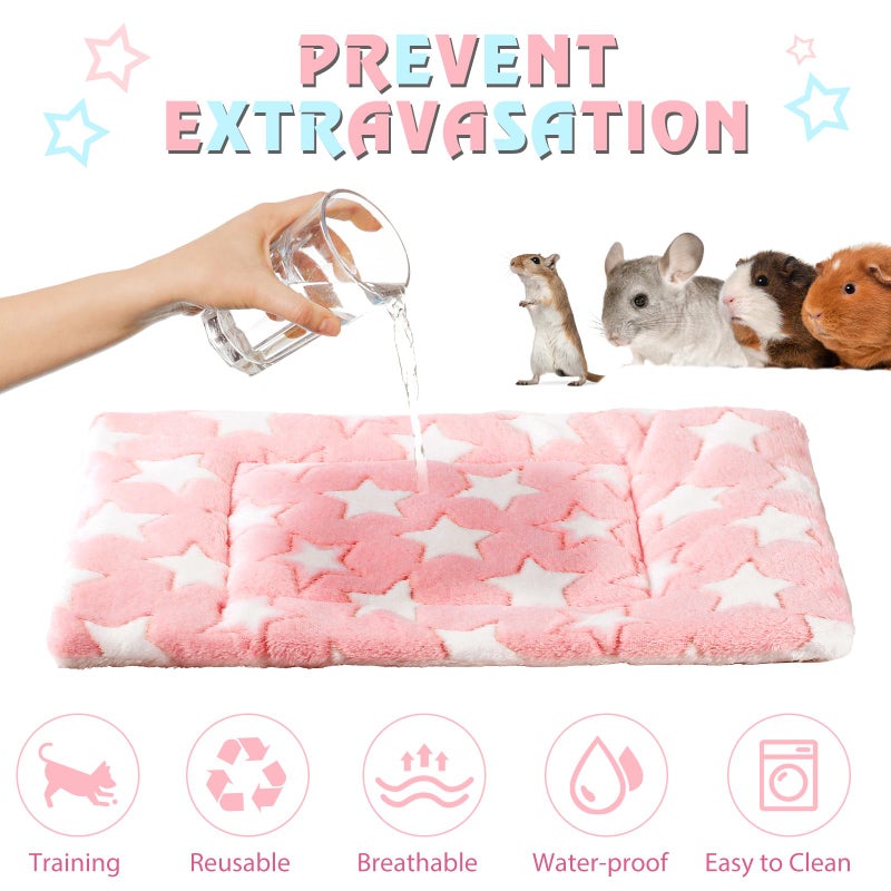 Haull 4 Pcs Waterproof Guinea Pig Bedding Guinea Pig Bed Plush Cage Liners Soft Rabbit Dog Crate Pad Cat Mat Reversible Cozy Animal Pee Pad Hamster Bunny Mat Accessory(Cute Star,13 x 10 Inch) - Image 3
