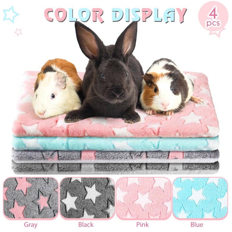 Haull 4 Pcs Waterproof Guinea Pig Bedding Guinea Pig Bed Plush Cage Liners Soft Rabbit Dog Crate Pad Cat Mat Reversible Cozy Animal Pee Pad Hamster Bunny Mat Accessory(Cute Star,13 x 10 Inch) - Image 5